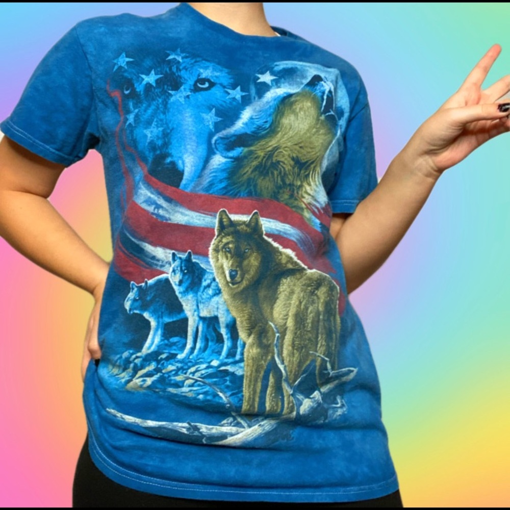 Tie Dyed Liquid Blue Wolf Pack USA Shirt